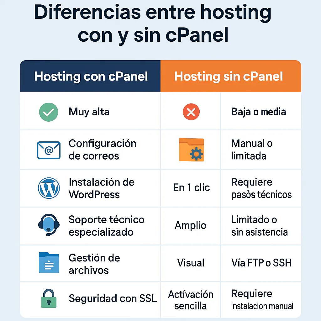 Diferencias entre hosting con y sin cPanel