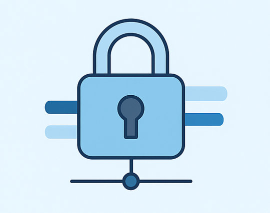 Candado conectado a una red que simboliza el cifrado SSL y la protección de puertos personalizados en un cPanel seguro contra hackeos.