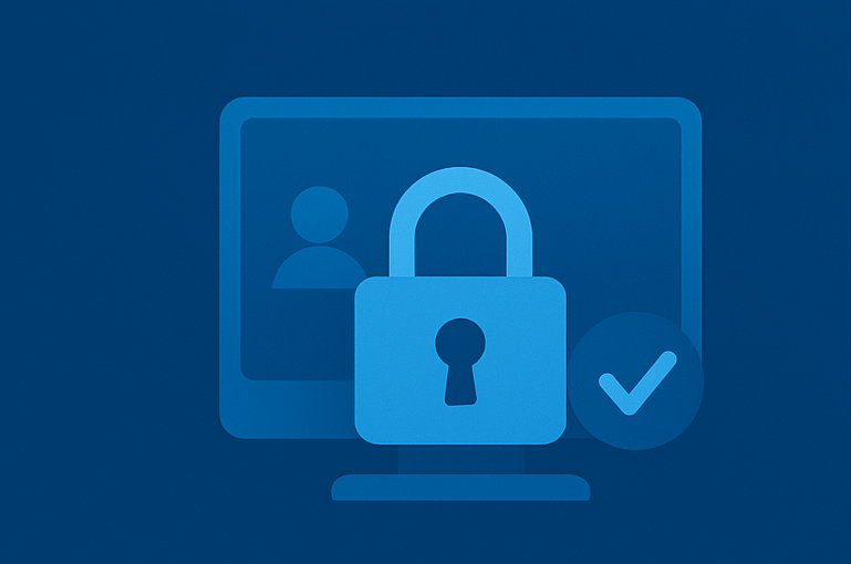 Ilustración azul metálico que muestra un inicio de sesión protegido con candado digital, simbolizando autenticación segura en Checklist de Seguridad en Hosting con cPanel