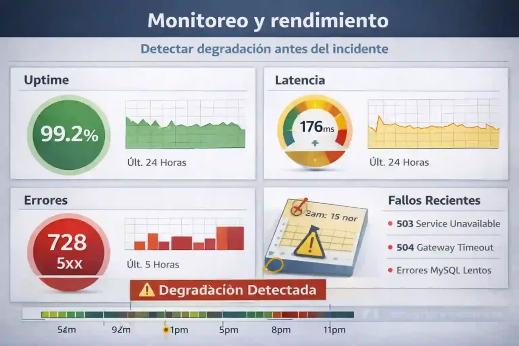 dashboard de monitoreo de rendimiento y disponibilidad