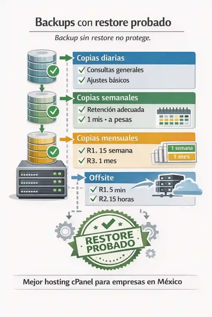 backups y restore probado para mejor hosting cPanel para empresas en México