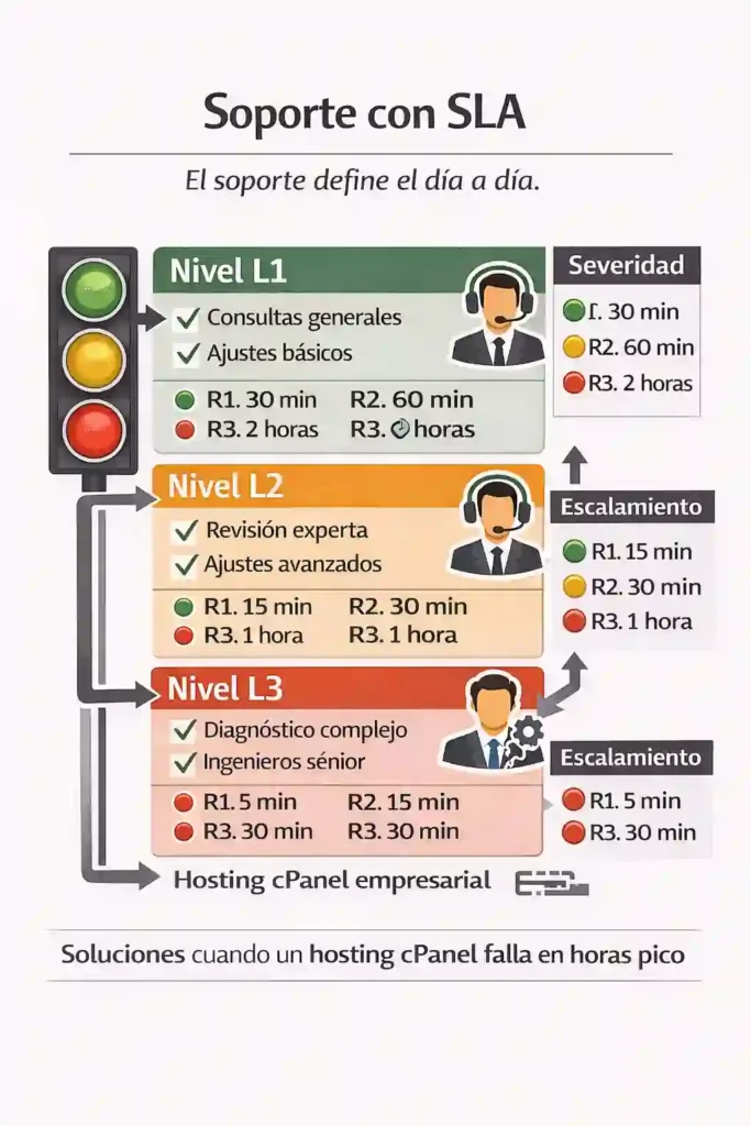 soporte y SLA para hosting cPanel empresarial