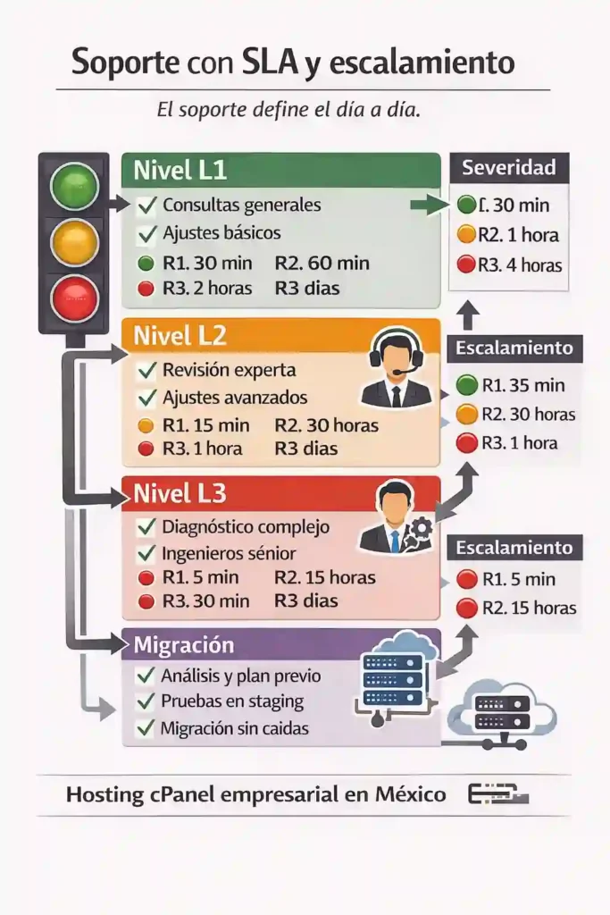 soporte y SLA para hosting cPanel empresarial en México