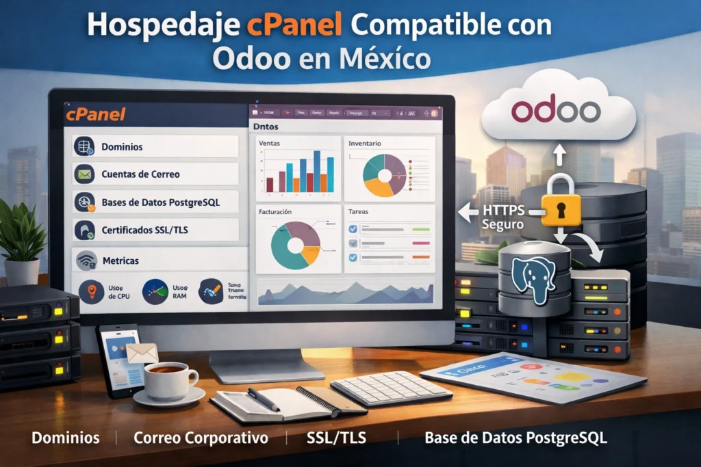 Hospedaje cPanel Compatible con Odoo en México con panel administrativo y arquitectura empresarial