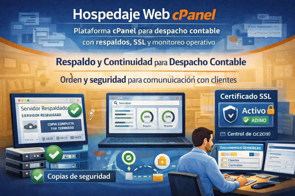 Hosting profesional con cPanel para despacho contable con correo, dominios y SSL